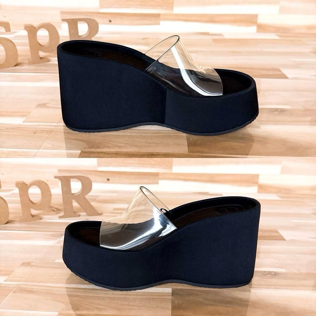  品 ザラ ボリューム 厚底 サンダル ウェッジソール 黒×クリア サンダル サンダル ミュール