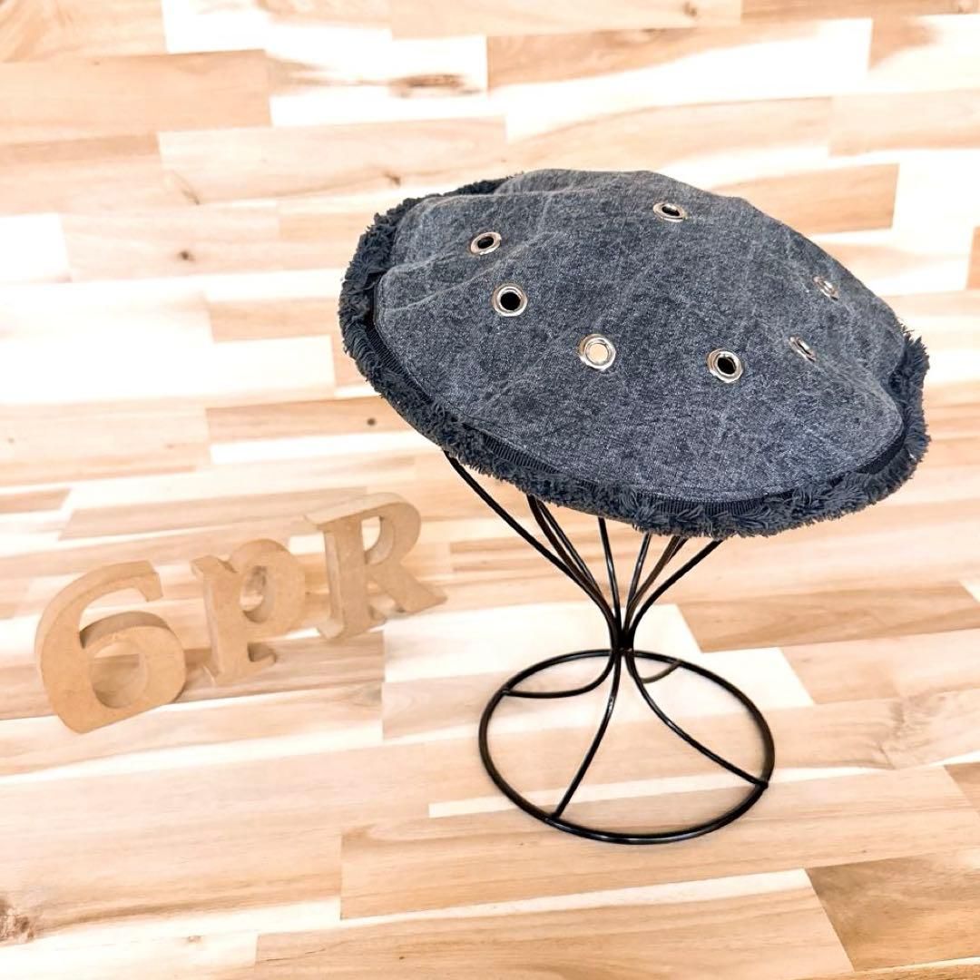 稀少 ジャックルコー フリンジ メタル ハトメ デニム ベレー帽 グレー×銀