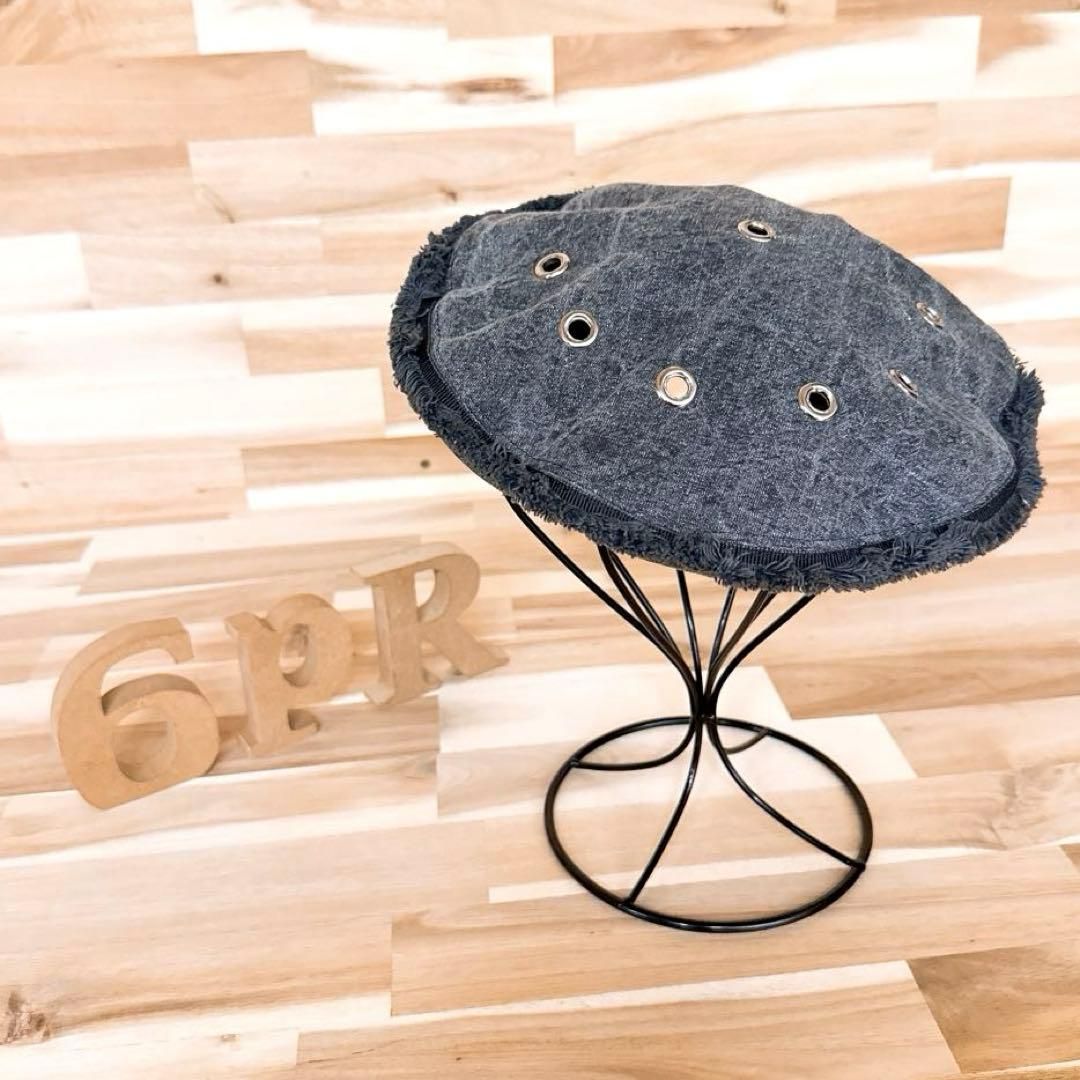 ベレー帽 グレー×銀