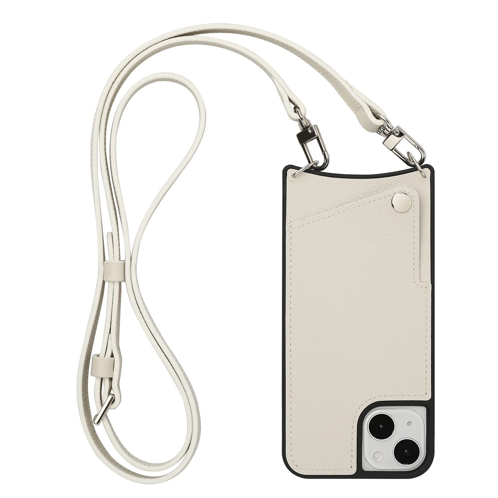 本革 スマホケース iPhone用 17 Pro 互換性 対応ケース スマホショルダー ショルダーケース カード収納 ロングストラップ アイボリー