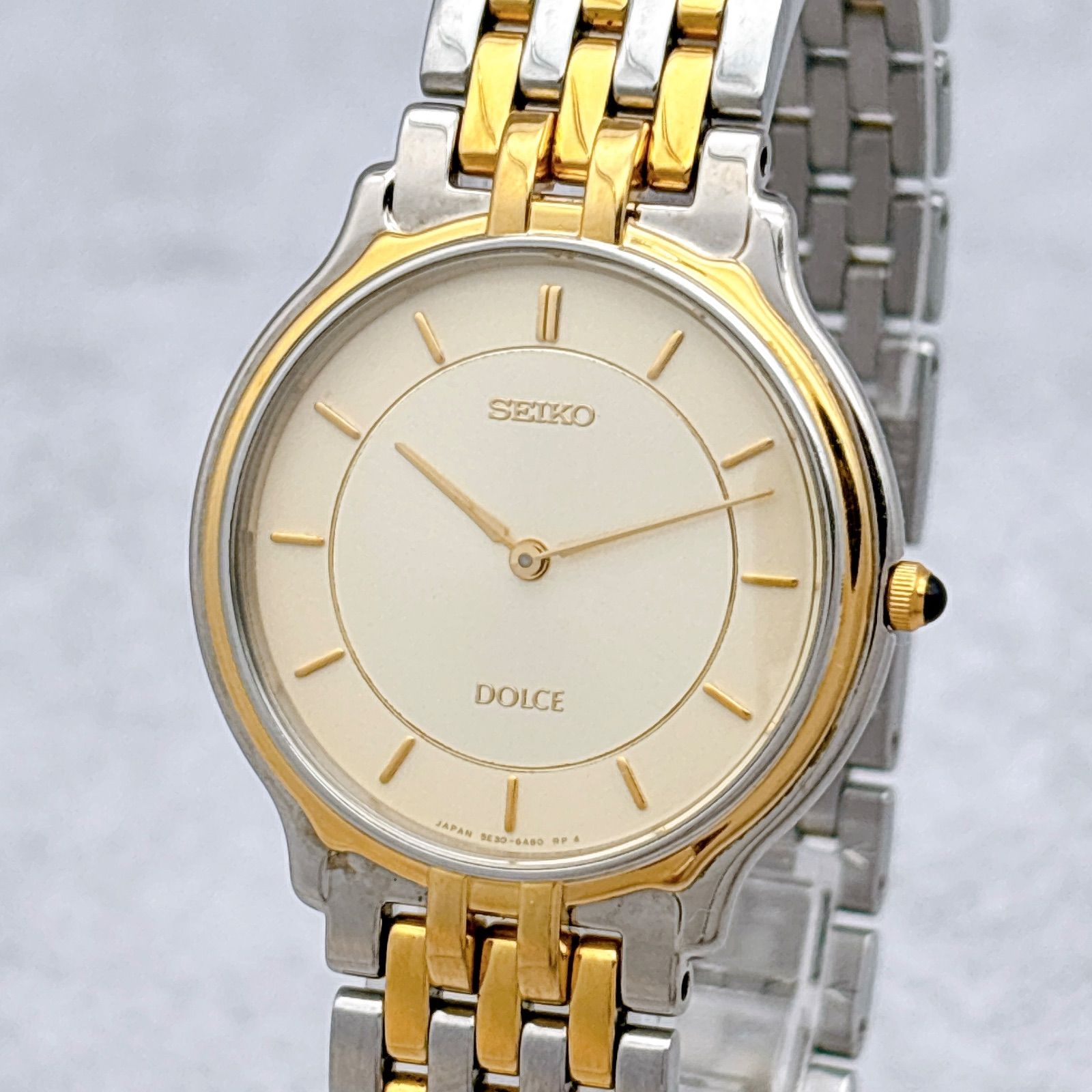 稼働 SEIKO セイコー DOLCE ドルチェ メンズ 腕時計 薄型 ドレス 5 E 30-6350 ゴールド × シルバー クォーツ 66