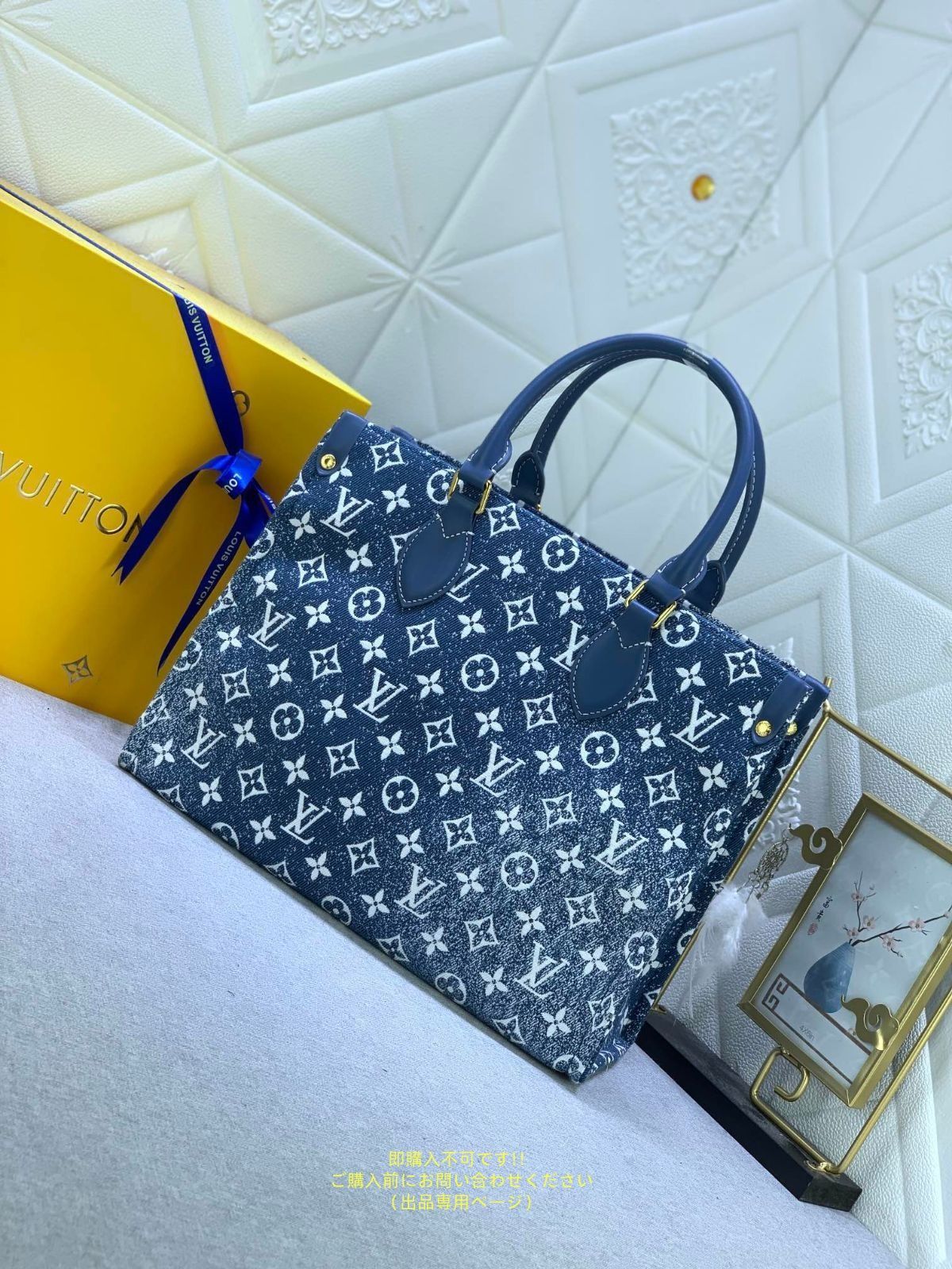ルイヴィトン LOUIS VUITTON ハンドバッグ モノグラム ジャガードデニム オンザゴー MM 2WAY トートバッグ ショルダーバッグ ハンドバッグ マリーヌ ブルー