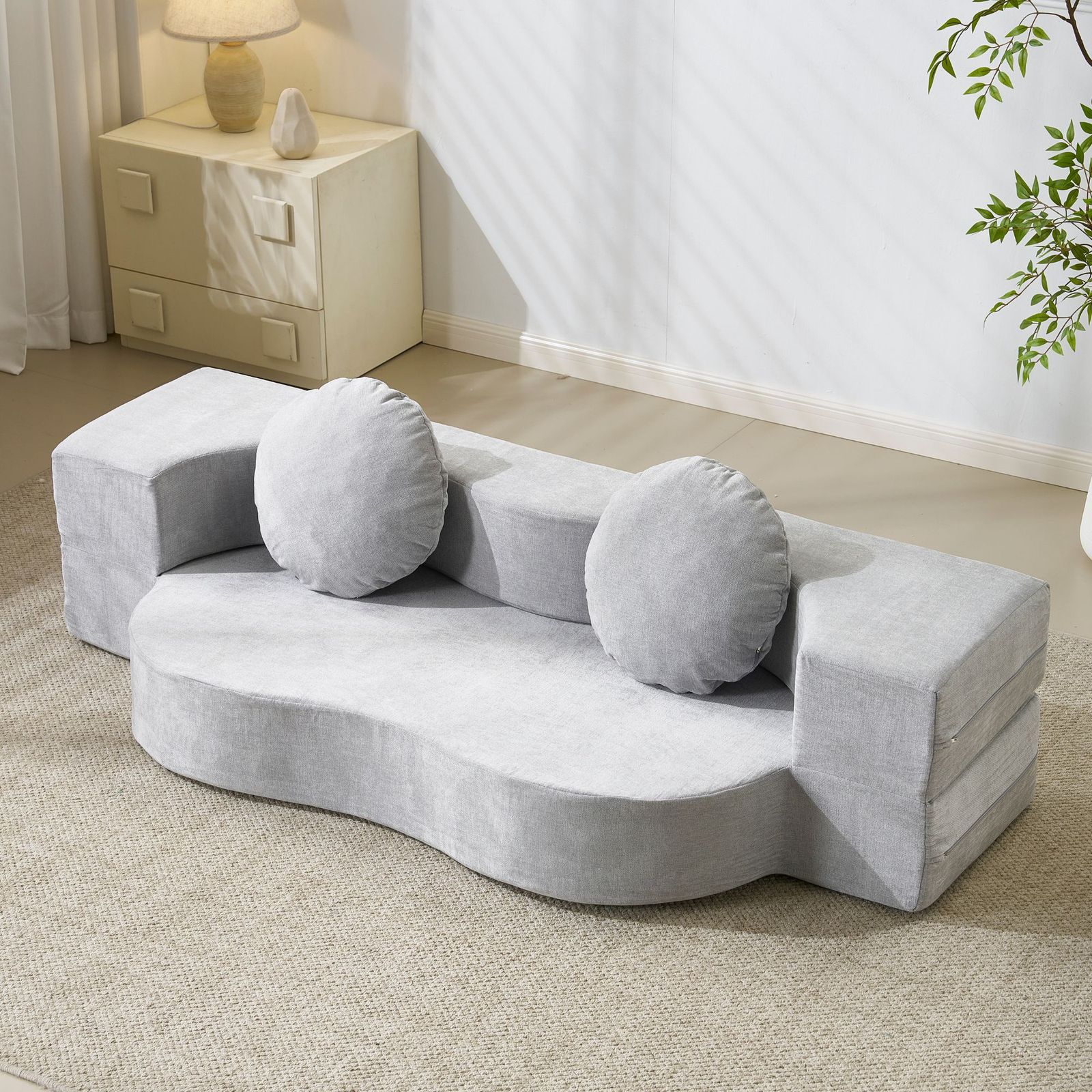 グレー】ソファベッド 最大5人掛け 組立て不要 フロアソファ 軽い