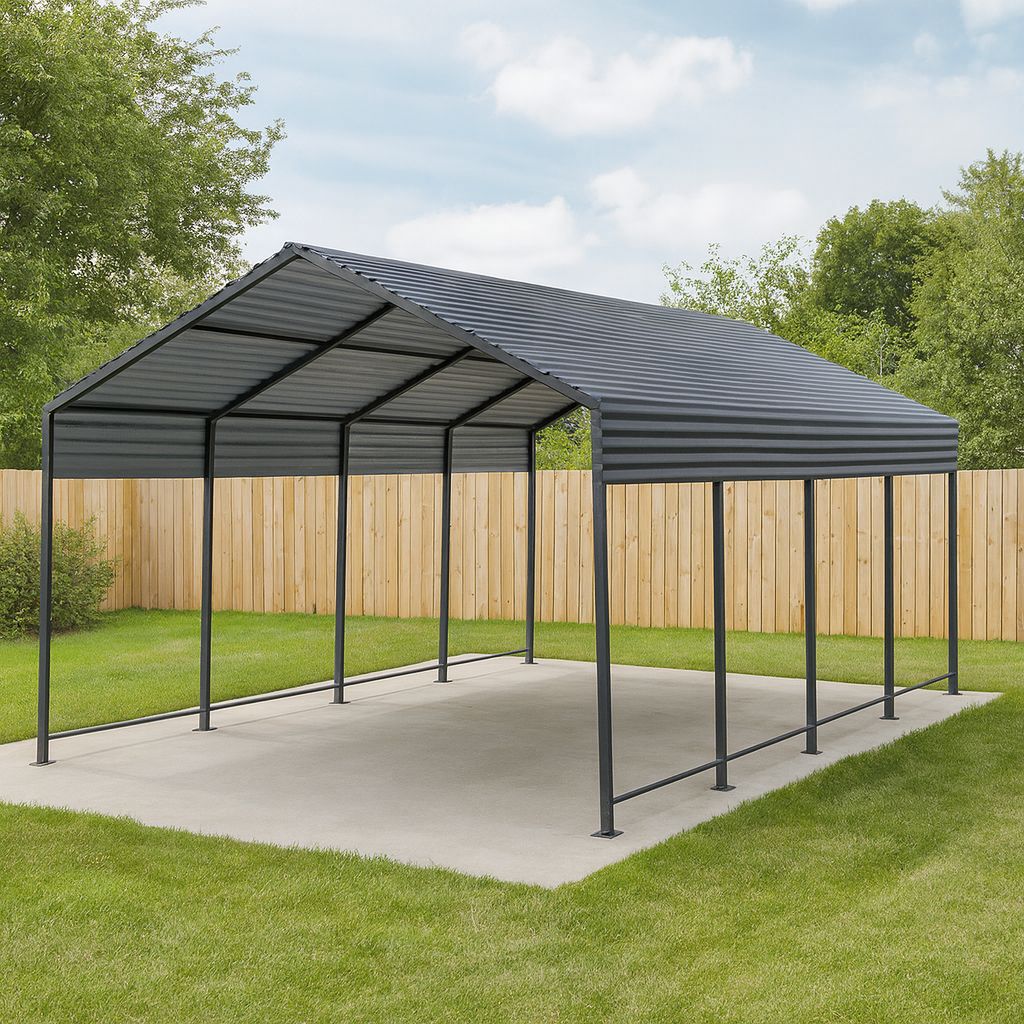 スチール車庫 ガレージ L305 W455 H257cm カーポート 頑丈 鋼板 エキスパンションボルト付属