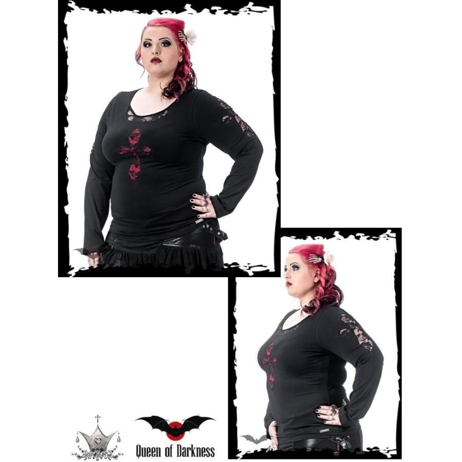 大きいサイズ ぽっちゃり ゴシック 服 真っ赤な 十字架 カットソー 黒 wot203