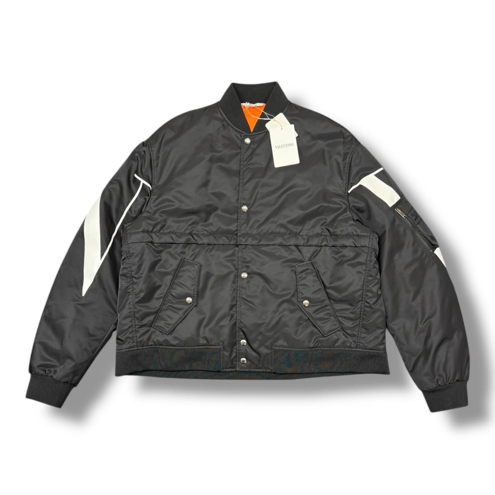 VALENTINO Bomber Jacket ボンバージャケット MA-1 アームロゴ ヴァレンティノ UV3CIH806FQ ブラック 46 2658M