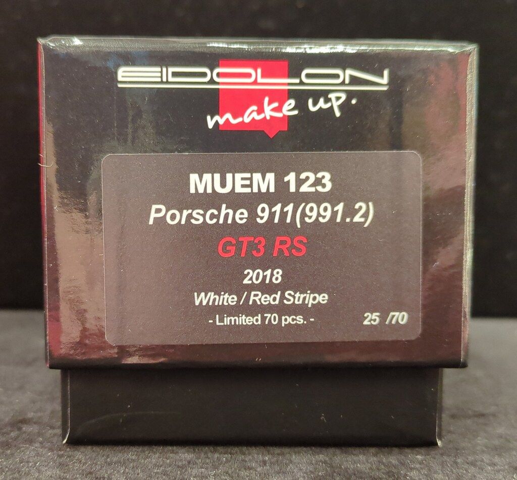 Make up 1 43 EIDOLON PORSCHE 911 991 2 GT 3 RS 2018 WHITE RED STRIPE MUEM 123