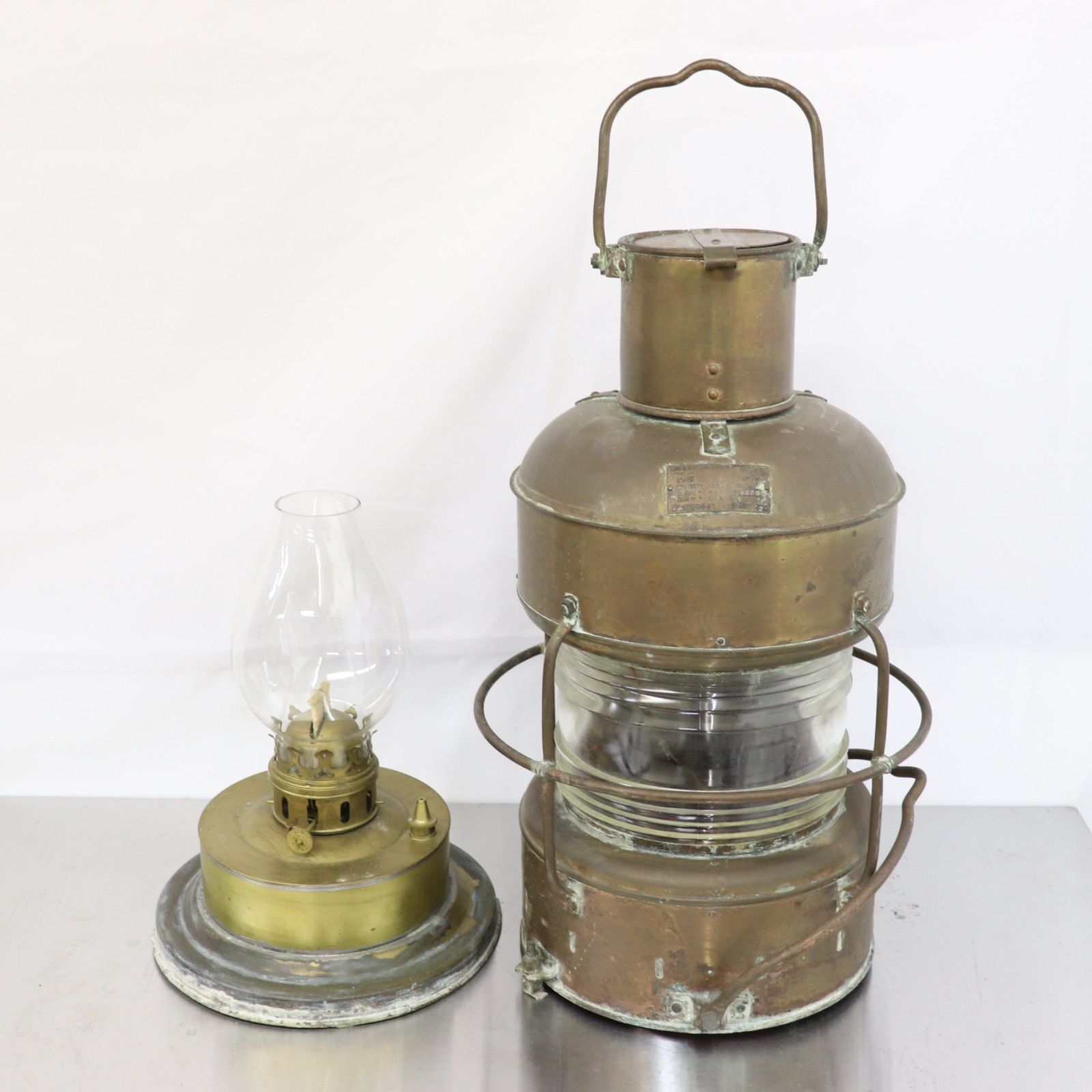 日本船舶 船舶用ランタン 真鍮 オイルランタン 幅26 × 奥行き25 × 高さ49cm アンティーク レトロ アウトドア ラクルアウトドア館