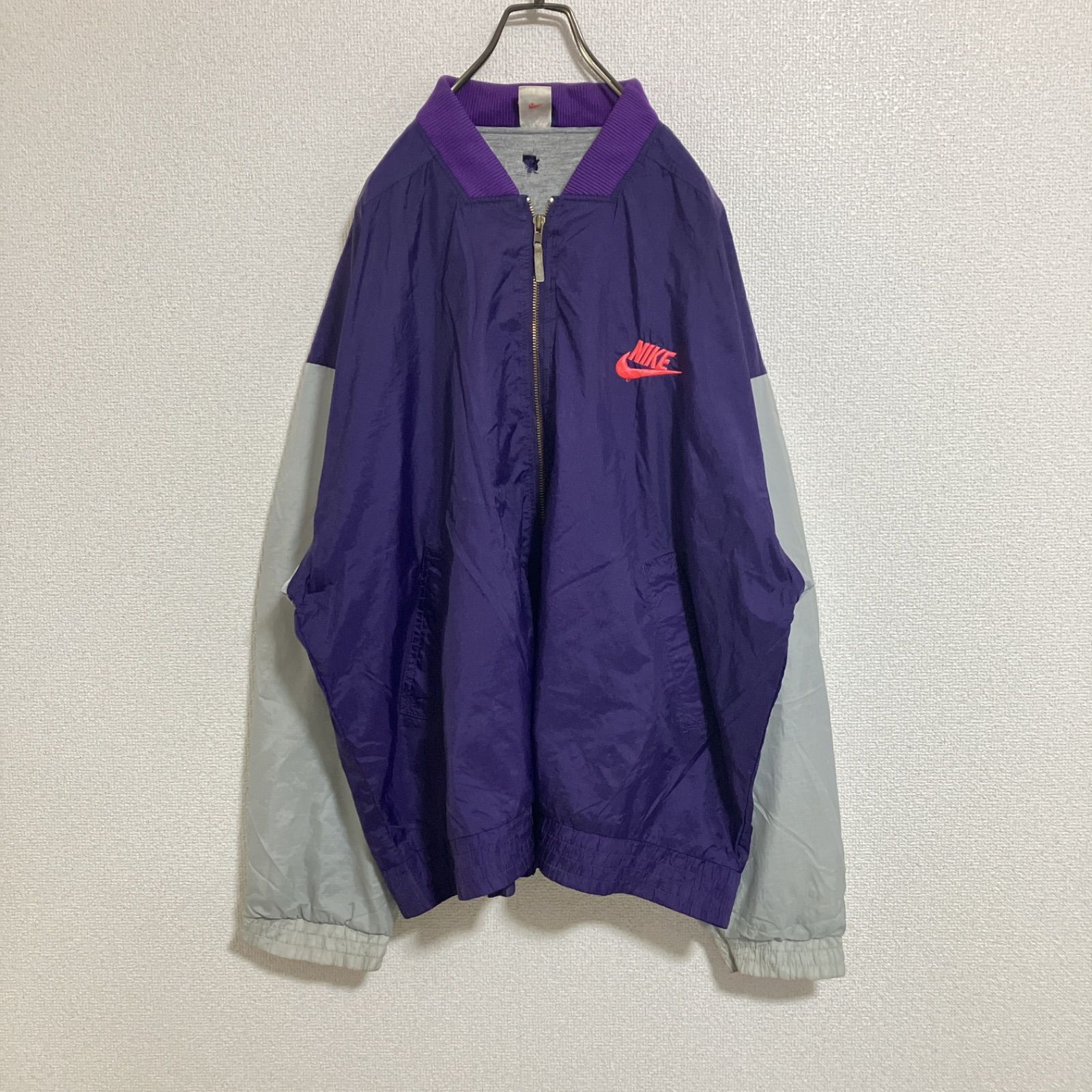 ナイキ ナイロンジャケット プルオーバー XL 長袖 刺繍ロゴ 90s 銀タグ 96年製 NIKE Logo Nylon Jacket 黒緑白 XL 銀タグ 90s ナイキ ナイロン