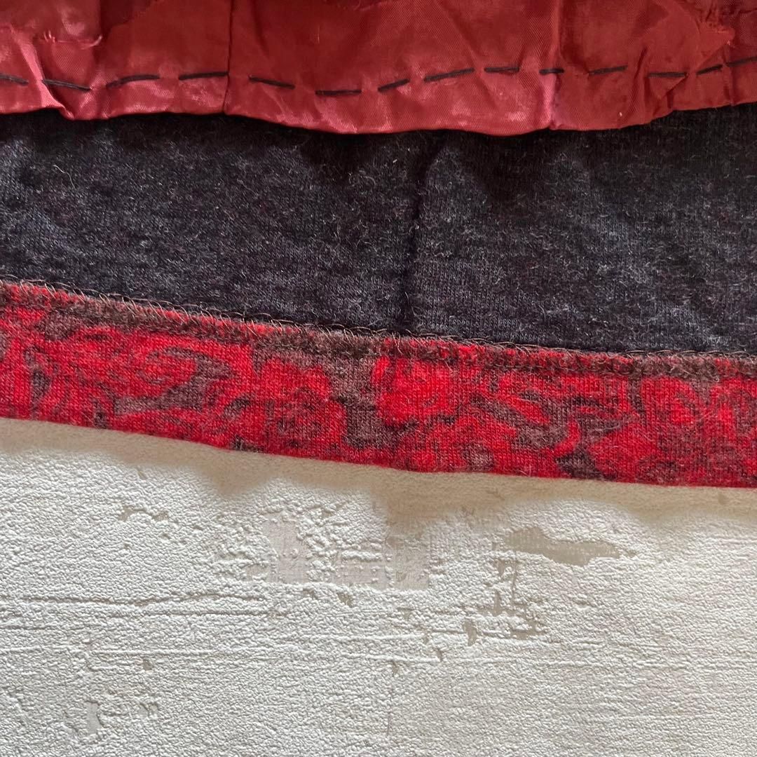 昭和レトロ 赤ブラウン花柄ワンピース｜ウール混ベルト付きクラシカルドレス