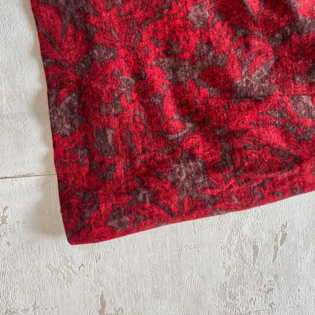 赤ブラウン花柄ワンピース｜ウール混ベルト付きクラシカルドレス