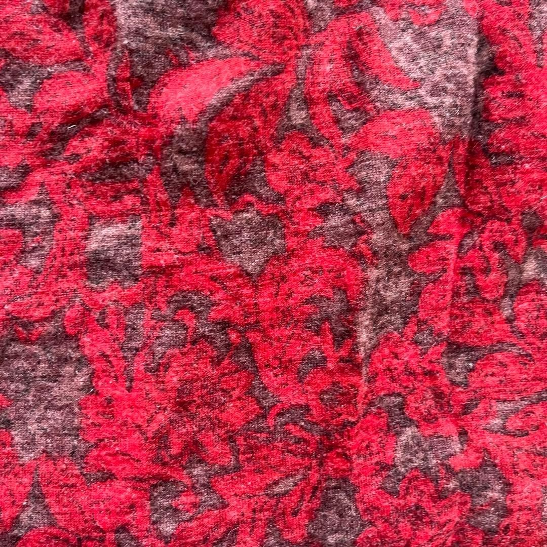 赤ブラウン花柄ワンピース｜ウール混ベルト付きクラシカルドレス