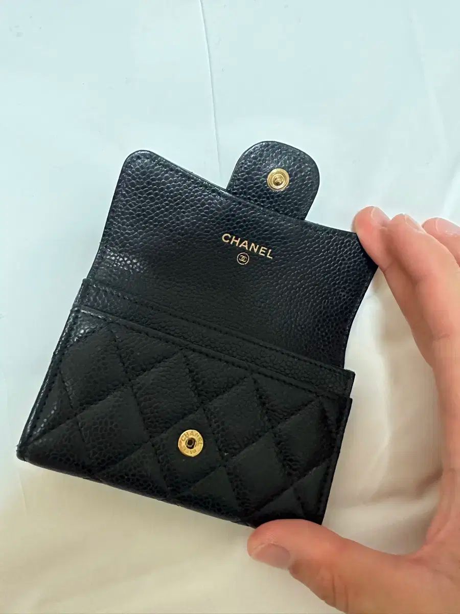  シャネル ブラック キャビア カードウォレット ゴールド 長財布 小物