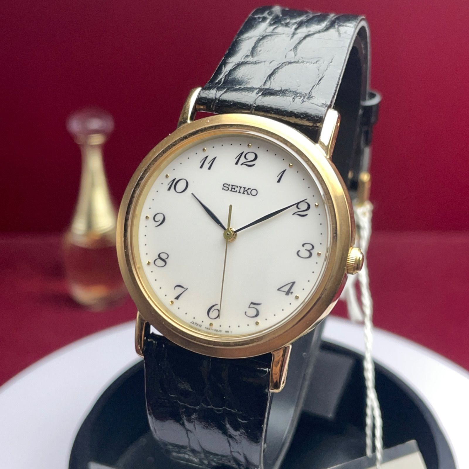 90s 未使用 SEIKO SPIRIT 純正ベルト尾錠 クォーツ 電池交換済