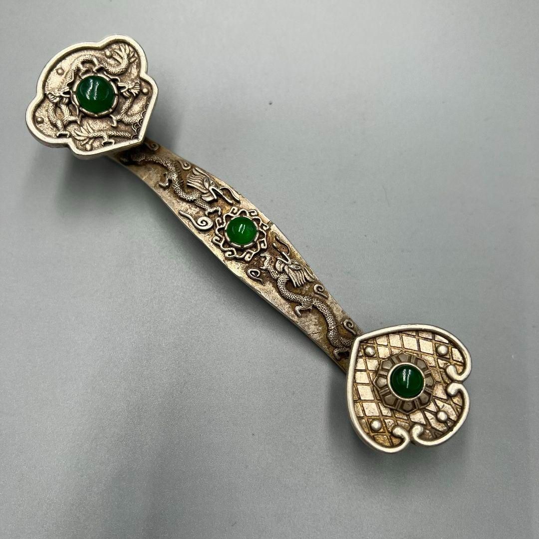 銅 細工 緑宝石双龍戯珠如意 工芸品 装飾品 美術品 置物 - メルカリ