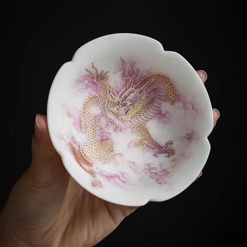 龍鳳主人杯刻字羊脂玉白磁 普 対杯 中国茶器