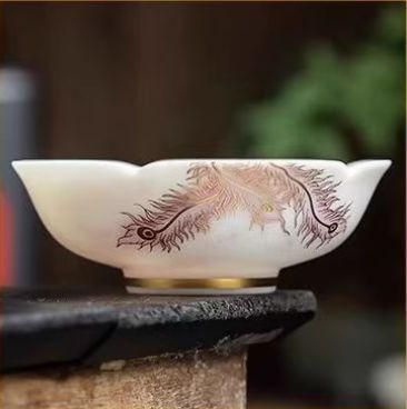 龍鳳主人杯刻字羊脂玉白磁