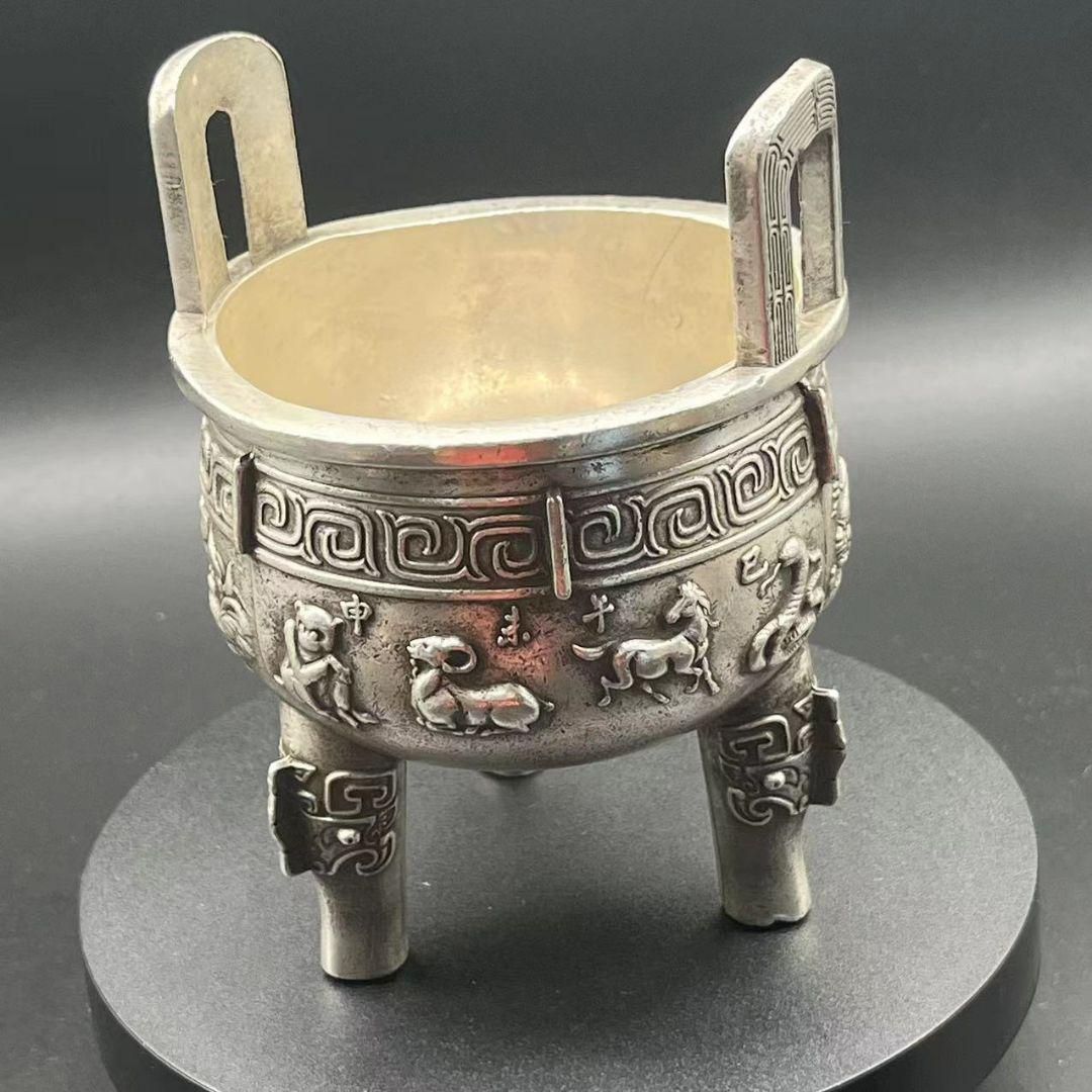 白銅 三足鼎双耳香炉 十二支銅鼎 工芸品 美術品 置物 - メルカリ