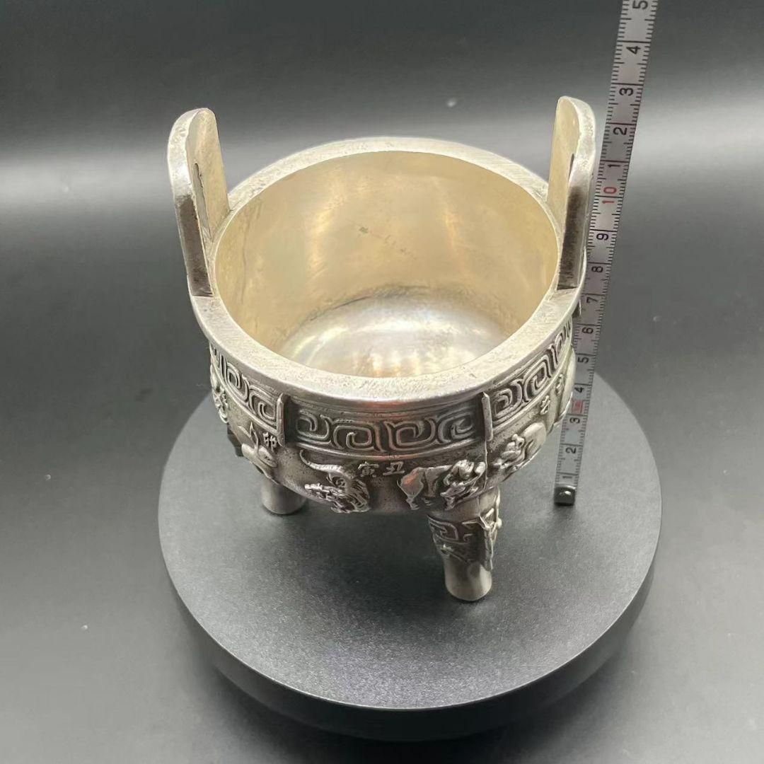 中国　古銅　双耳三つ足鼎　香炉　唐木蓋付　M　R7404 中国 古銅 双耳三つ足鼎 香炉 唐木蓋付 M R7404 中国 古銅