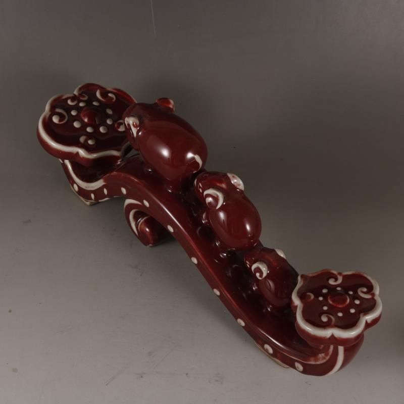 磁器海棠紅釉吉祥如意 置物 鎮宅辟邪 開運風水 招財装飾品 工芸品 美術