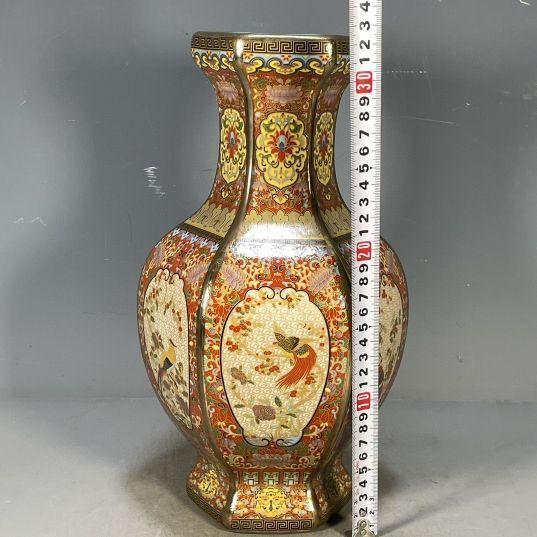 清乾隆磁器琺瑯彩花鳥紋六方瓶 景徳鎮 陶磁器 装飾品 現代工芸品 美術