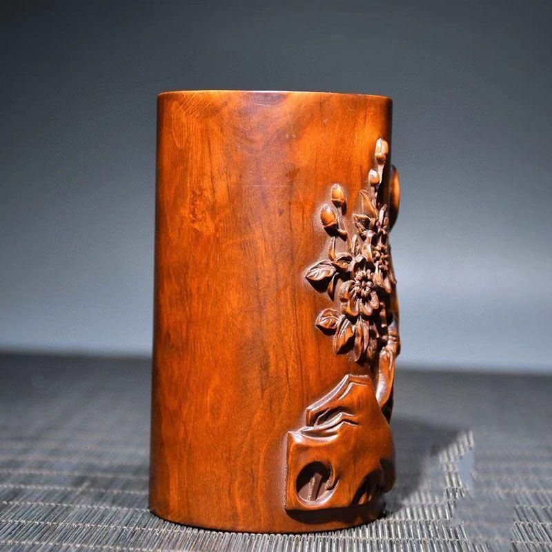 黄楊木 浮彫花鳥 筆筒 筆箱 文房具 置物 - メルカリ