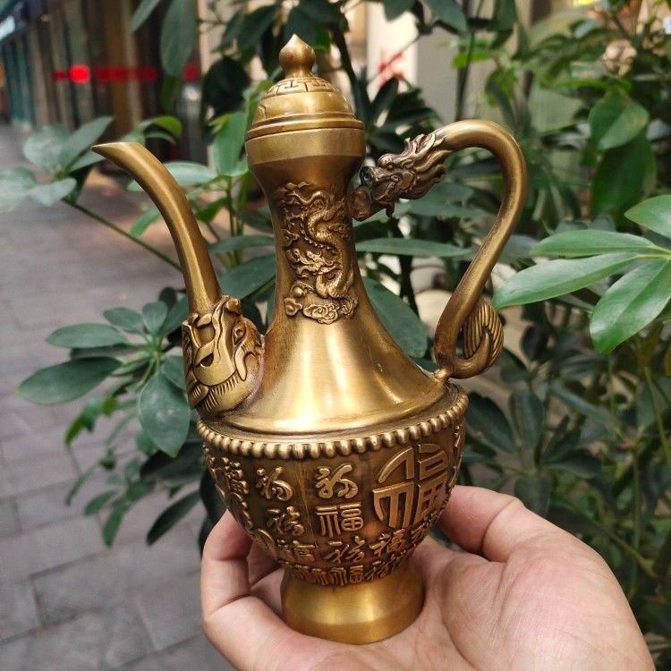 銅 細工 百福茶壺 酒壺 茶道具 工芸品 美術品 置物 - メルカリ