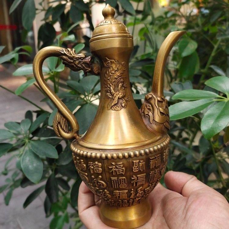 飾り壺　銅製 銅 細工 百福茶壺 酒壺 茶道具 工芸品 美術品 置物 - メルカリ