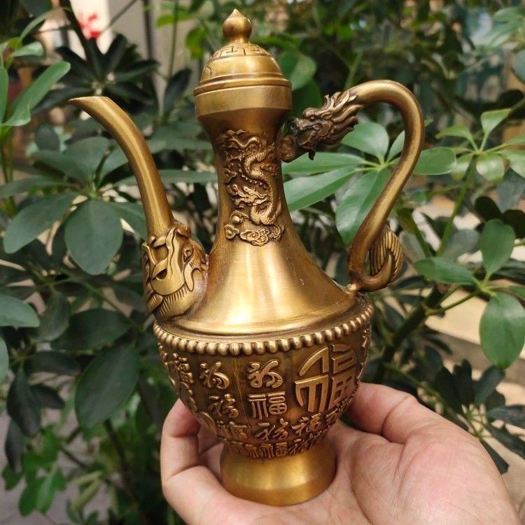 銅細工 酒壺 茶壺 装飾品 工芸品 美術品 置物 銅 細工 百福茶壺 酒壺 茶道具 工芸品 美術品 置物 - メルカリ