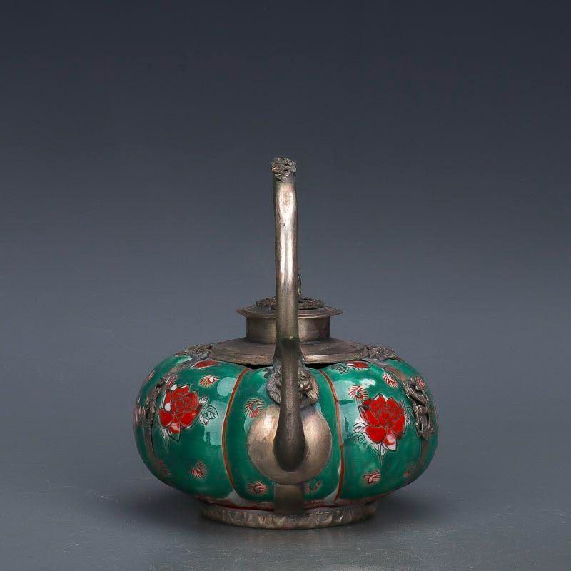 民国粉彩磁器 花図提梁茶壺 酒壺 装飾品 工芸品 置物 - メルカリ