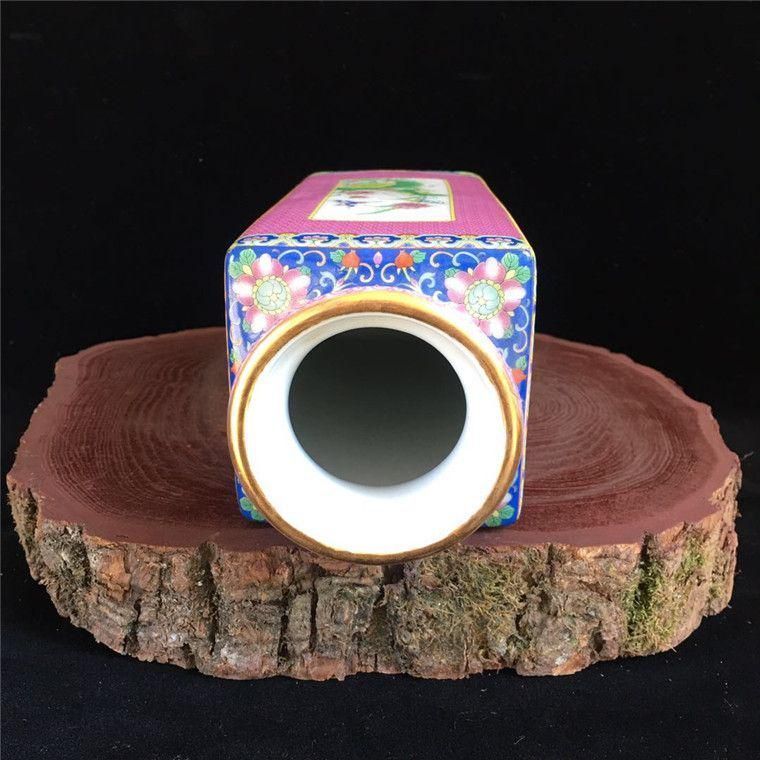 乾隆粉彩花鳥四方円口花瓶 景徳鎮 陶磁器 装飾品 工芸品 美術品 置物