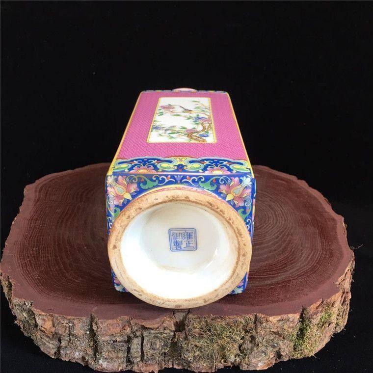 大清 乾隆 花鳥四方瓶 粉彩 清時代 擺件 古賞物 傳世家珍 陶磁器 大清 乾隆 花鳥四方瓶 粉彩 清時代 擺件 古賞物 傳世家珍 陶磁器