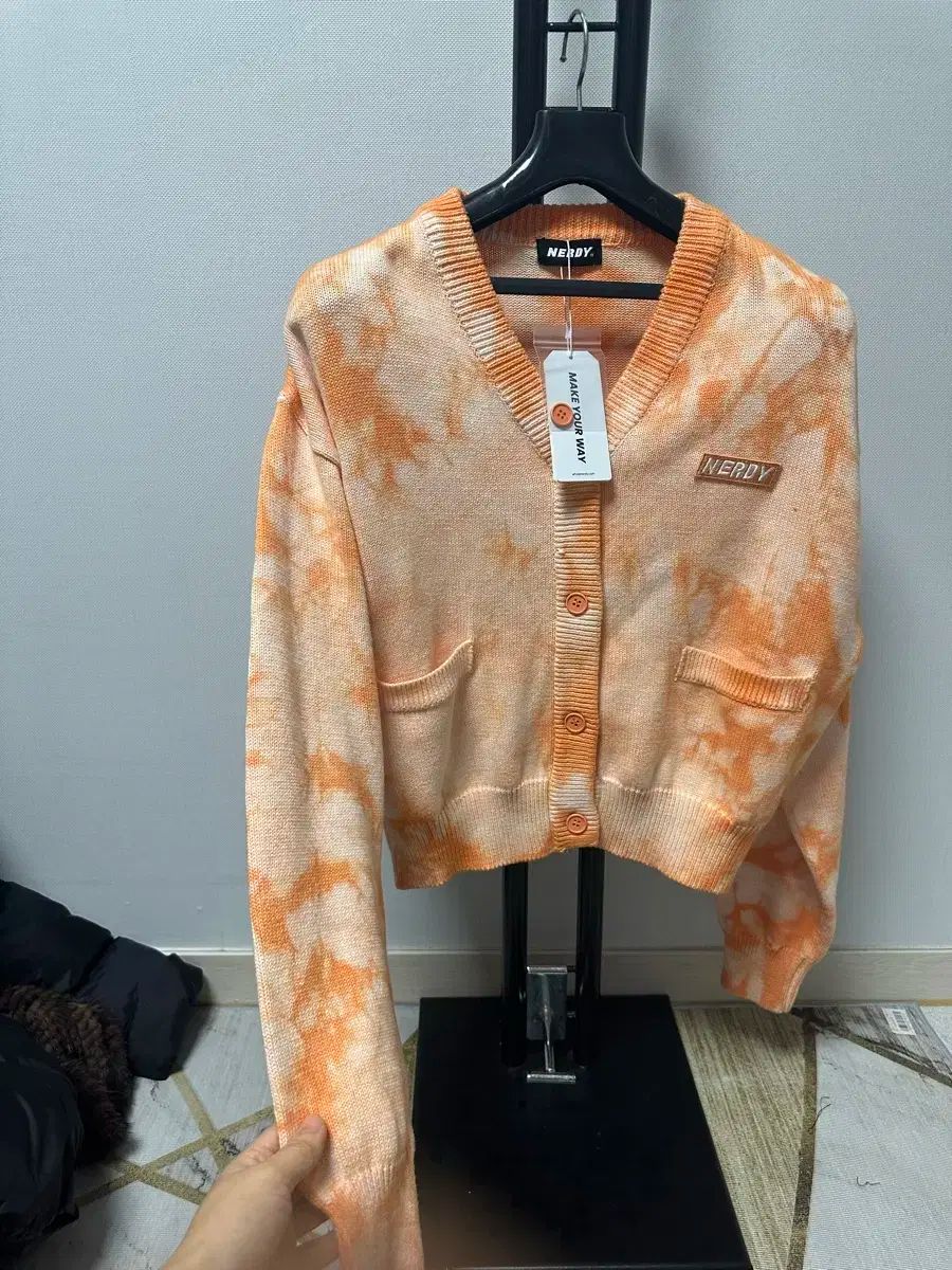 NERDY レディースカーディガン オレンジ タイダイ染めショート丈カーディガン -Sサイズ