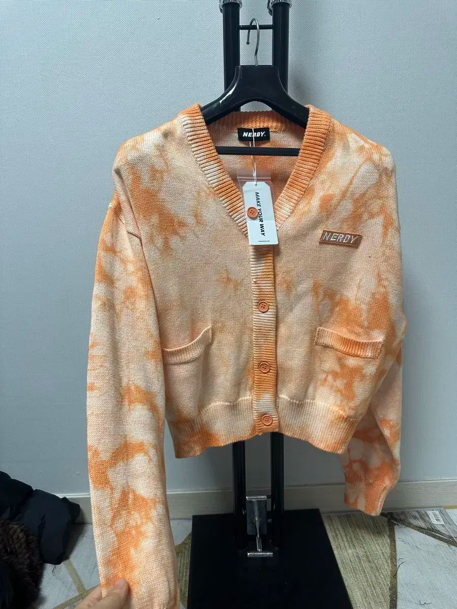 NERDY レディースカーディガン オレンジ タイダイ染めショート丈カーディガン Sサイズ