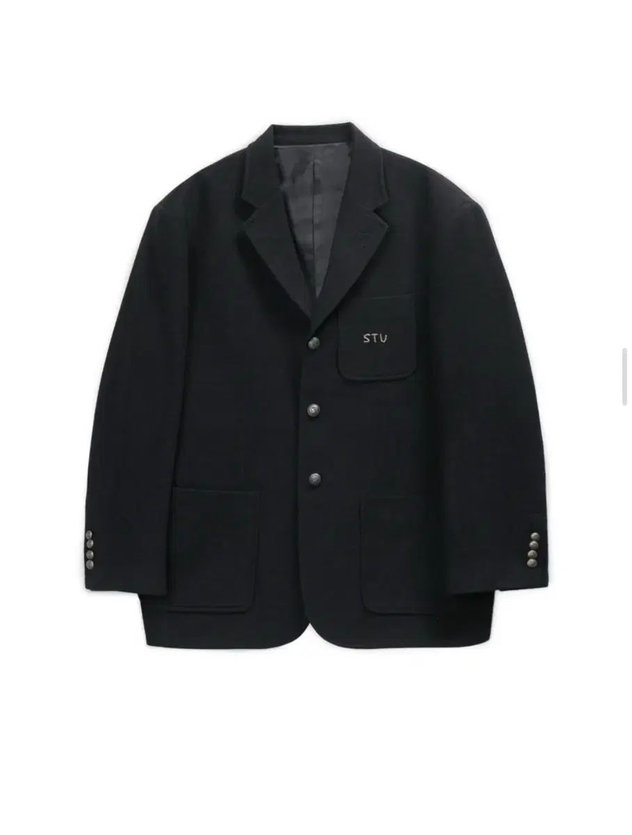 stu 3ボタン ウール カシミア スティッチ ブレーザー ブラック