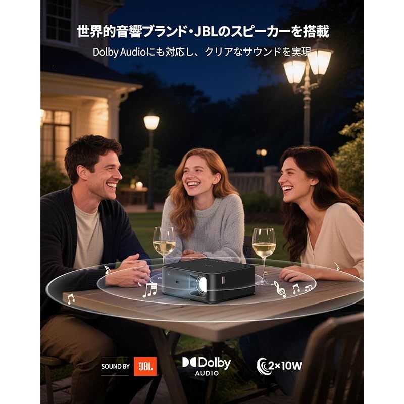 JBLスピーカー&Google TV搭載 Yaber K2s プロジェクター 家庭用 高輝度 1080p プロジェクター 4k対応 オートフォーカス-自動台形補正 7000 アプリ対応 TVドングル内蔵 WiFi 6 ブルートゥース対応 天井吊り可