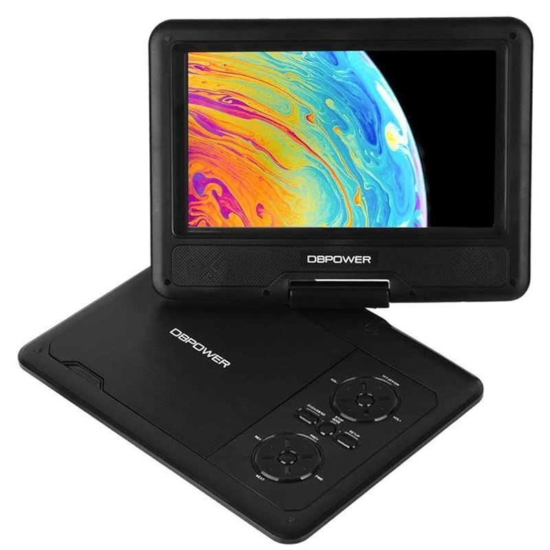 DBPOWER ポータブルDVDプレーヤー 7.5インチ 5時間連続再生 3電源対応 レジューム機能 270度回転 リージョンフリー CPRM対応 TVと同期 SD MS MMCカード USBに対応 リモコン付き 日本語説明書付属 ブラック