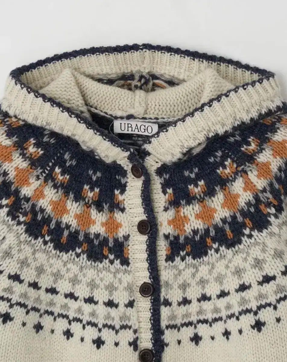  ウラゴ Jacquard hoodie cardigan ニット アイボリー 長袖 カーディガン ボレロ アンサンブル