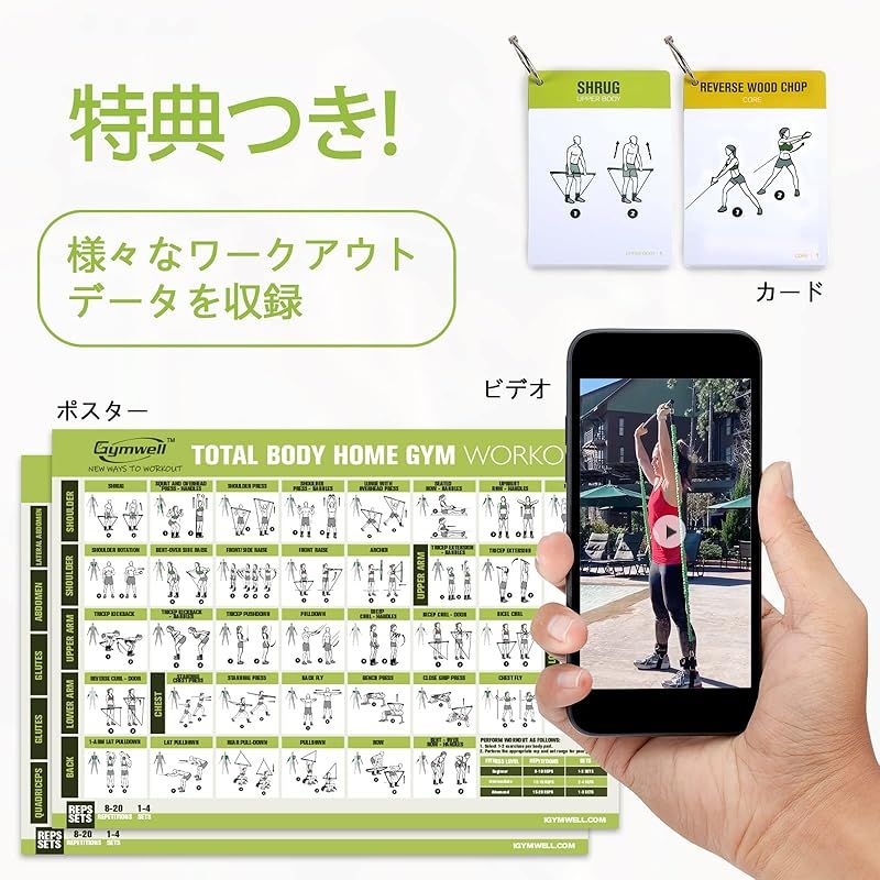彡Gymwell トレーニングチューブ ポータブルホームジム筋トレ チューブセット エクササイズバンド