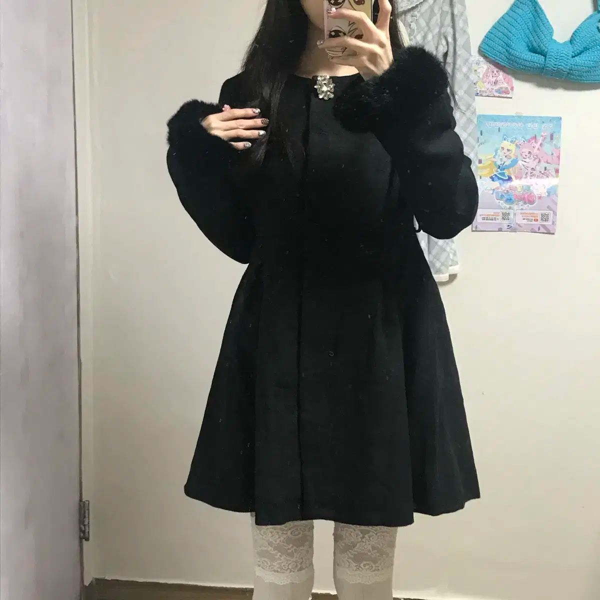 ヴィンテージ イングニ ブラック ファー ダイヤモンドアート 姫ギャル ロギャル ラテ 日本 バレエコア ゴシック