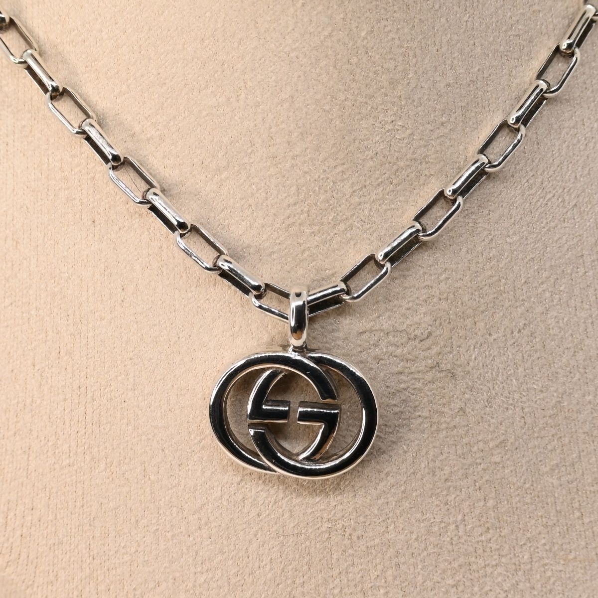 研磨済】GUCCI シルバー インターロッキング ネックレス 長さ50cm 