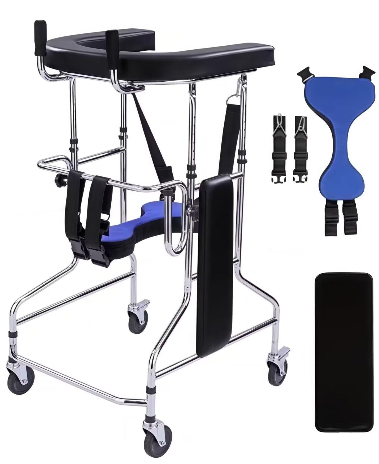 歩行器 高齢者用 介護 折り畳み式 10段調節 肘掛け 4輪 座面付 キャスター付き 歩行補助器 歩行車 軽量 グリップ付 リハビリ 老人 障害者用 プレゼント 組み立て簡単 日本語説明書が付属 シルバー 61x72.3x123cm