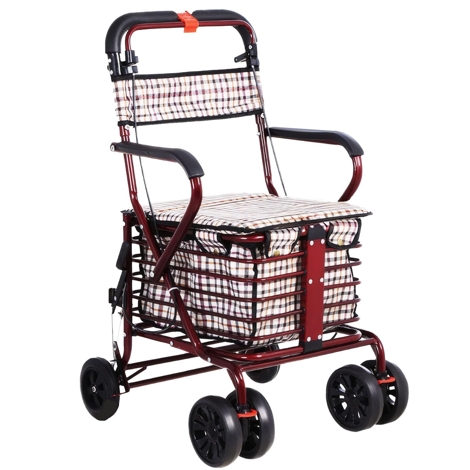 シルバーカー 手押し車 折りたためる フットペダル付き 4輪 買い物カート シニア手押しカート 歩行車 おしぐるま 座れる 歩行介助 折りたたみ 補助具 散歩 座面付き 高さ調節 ブレーキ付き 大容量 カゴ おしゃれ コンパクト 耐荷重120 KG 高齢者用 屋