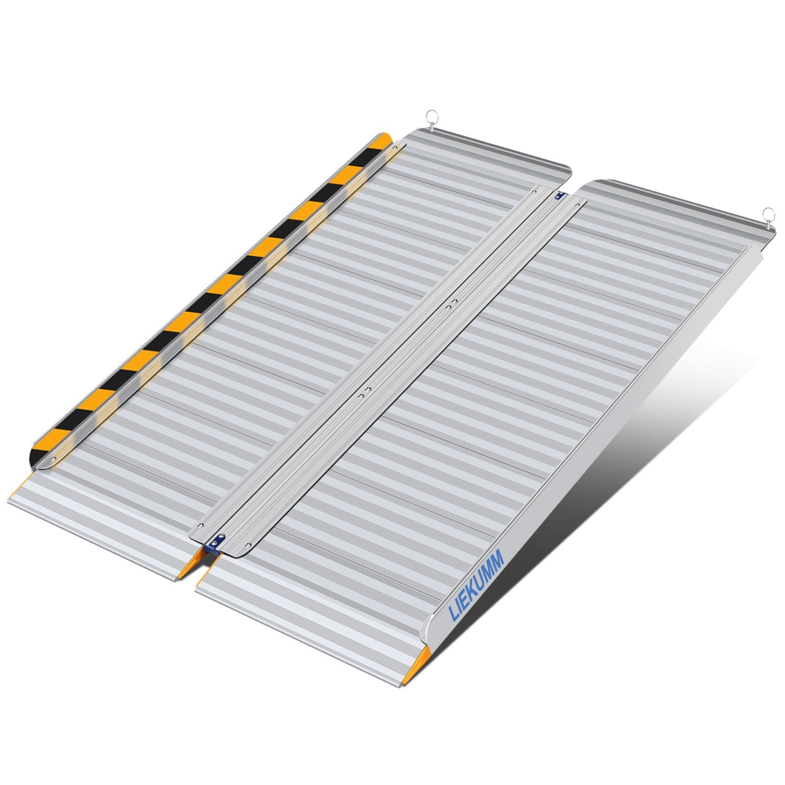 LIEKUMM 車椅子スロープ 長さ121 幅広77cm 耐荷重450kg 軽量アルミ製 二重アルミ板 頑丈 段差スロープ 段差解消 折り畳み式 滑り止め ハンドル付き 玄関 階段 車椅子 自転車 シニアカー ベビーカー 電動車椅子 高齢者 障害者 介護補助