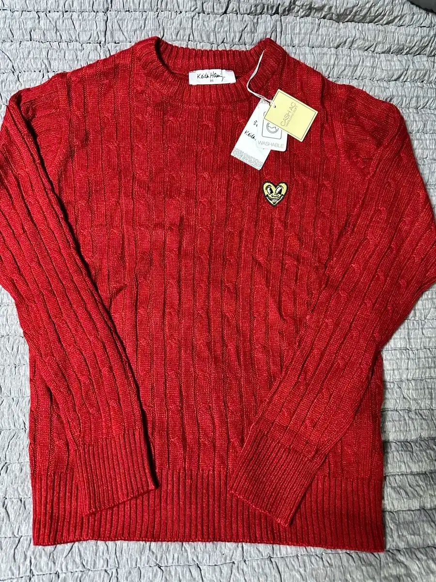 キース ヘリング カシミアブレンド ケーブルニット レッド