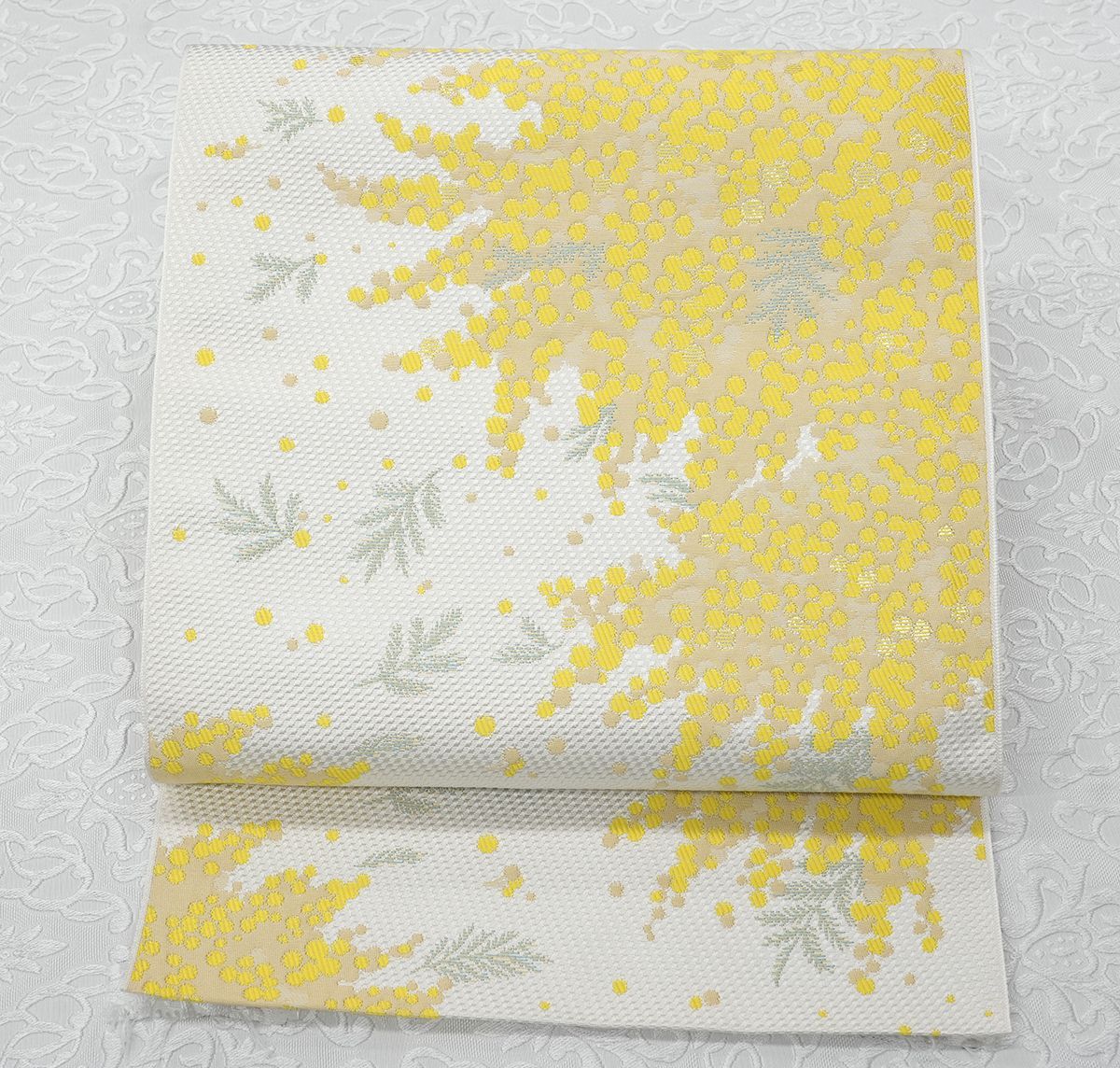 新品未仕立 博多帯 協和織 八寸名古屋帯 ミモザ柄 仕立代込み - メルカリ