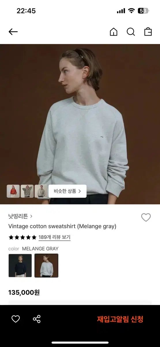 Nothing Written ヴィンテージ コットン スウェットシャツ メランジ グレー