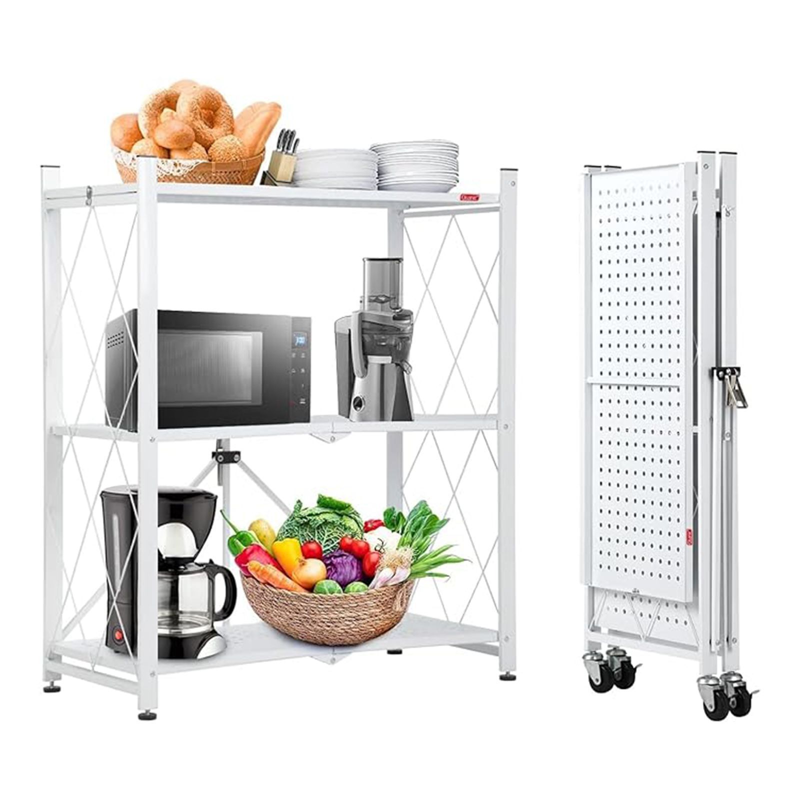 「在庫あり・送料無料」 スチールラック メタルラック 完成品 キャスター付き 幅70 3段 折り畳みラック ラック 収納ラック レンジ台 オープンラック 収納棚 キッチンラック コンパクト お手