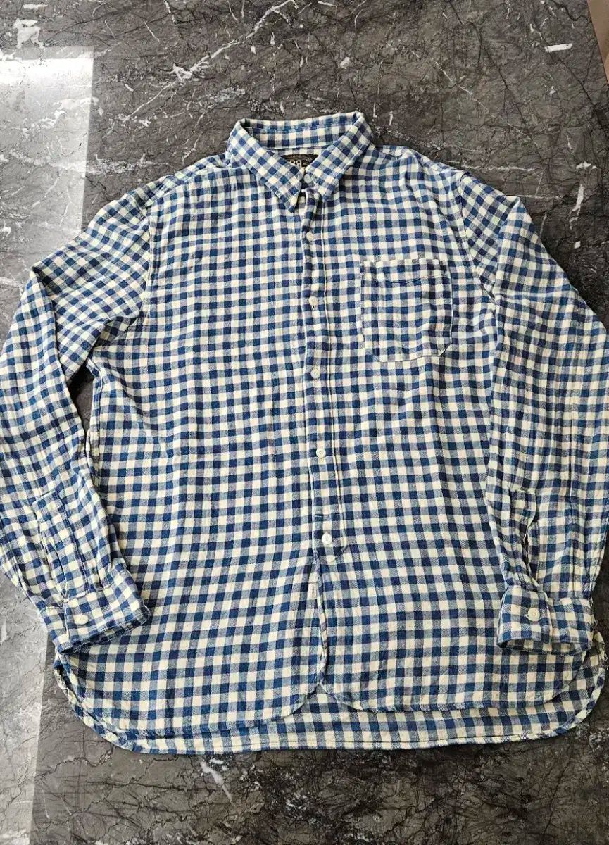 RRL Indigo Check Linen Cotton Work Shirt L Size