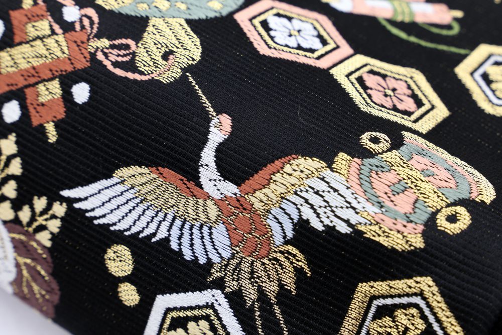 新品未仕立 西陣織 袋帯 山下織物 招福宝尽くし 黒地 仕立代込み